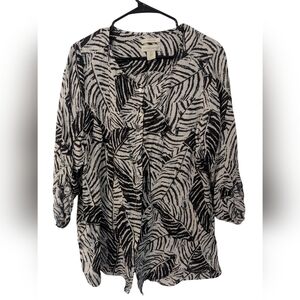 Cynthia Rowley,Linen Leaves Blouse, Size 1x